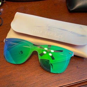 Jim Halo green mirror sunglasses w/signature case